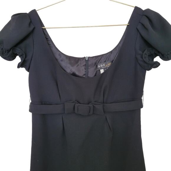 ABS by Allen Schwartz Dress Sz 2 Smock Neck Bow Black Ruffle Sleeve Classic - Picture 4 of 8